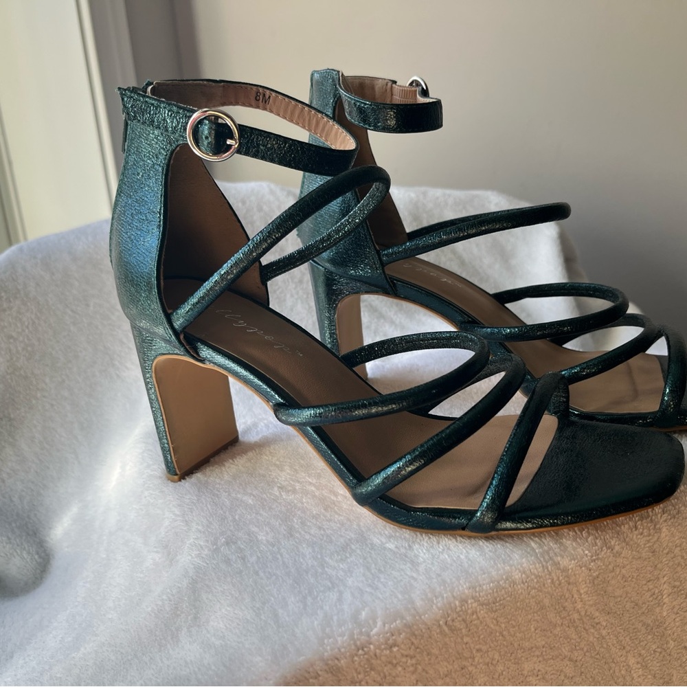 Elegant Dark Teal Strappy Heels from Jellypop worn once for prom